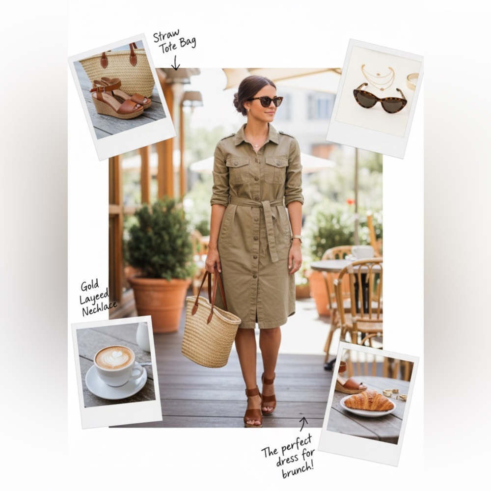 Tommy Hilfiger Olive Green Safari Belted Utility Shirt Dress Cotton - Picture 13 of 13